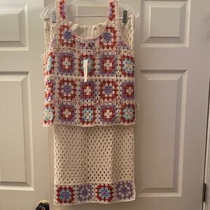 Adiva Multicolor Crochet Floral Tank wish matching Skirt Red, White & Lavender